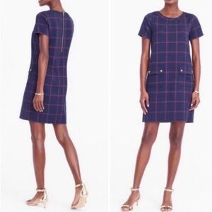 J. Crew Factory Navy and Red Plaid Mini Dress